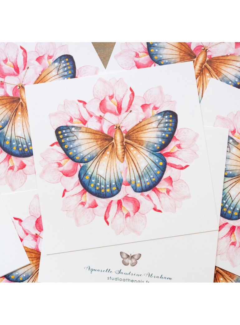 Carte aquarelle papillon & magnolias