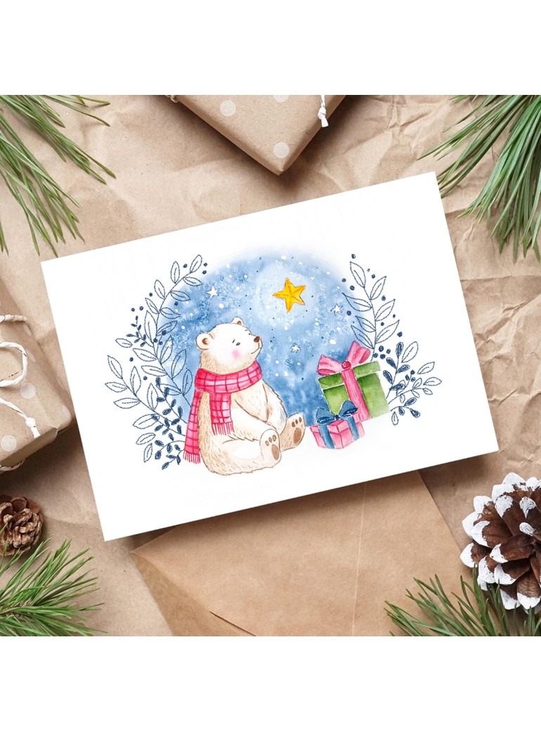 Carte + enveloppe ours de Noël aquarelle