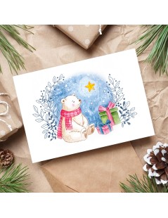 Carte + enveloppe ours de Noël aquarelle