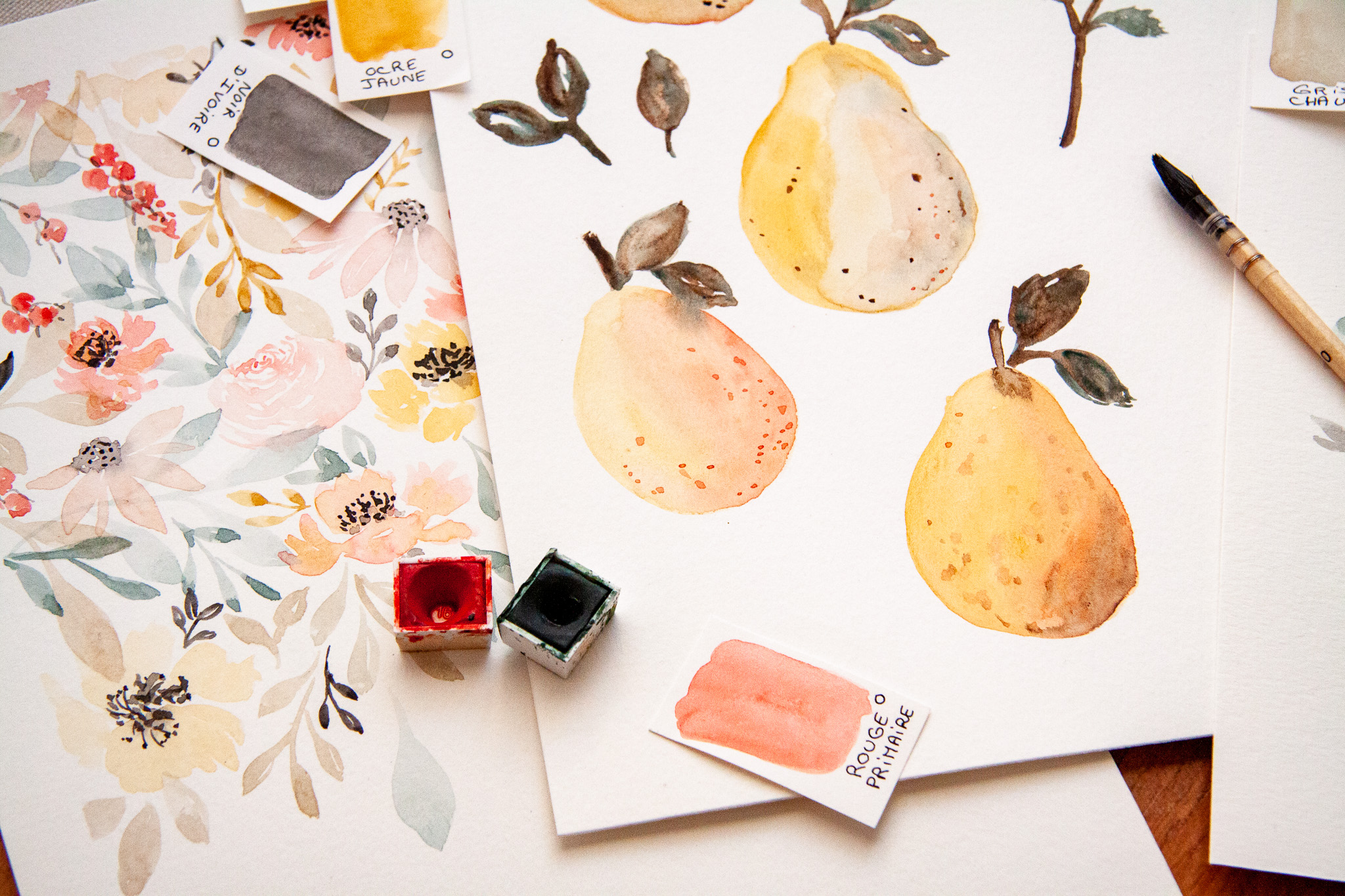 Illustration aquarelle fruit et légumes poires